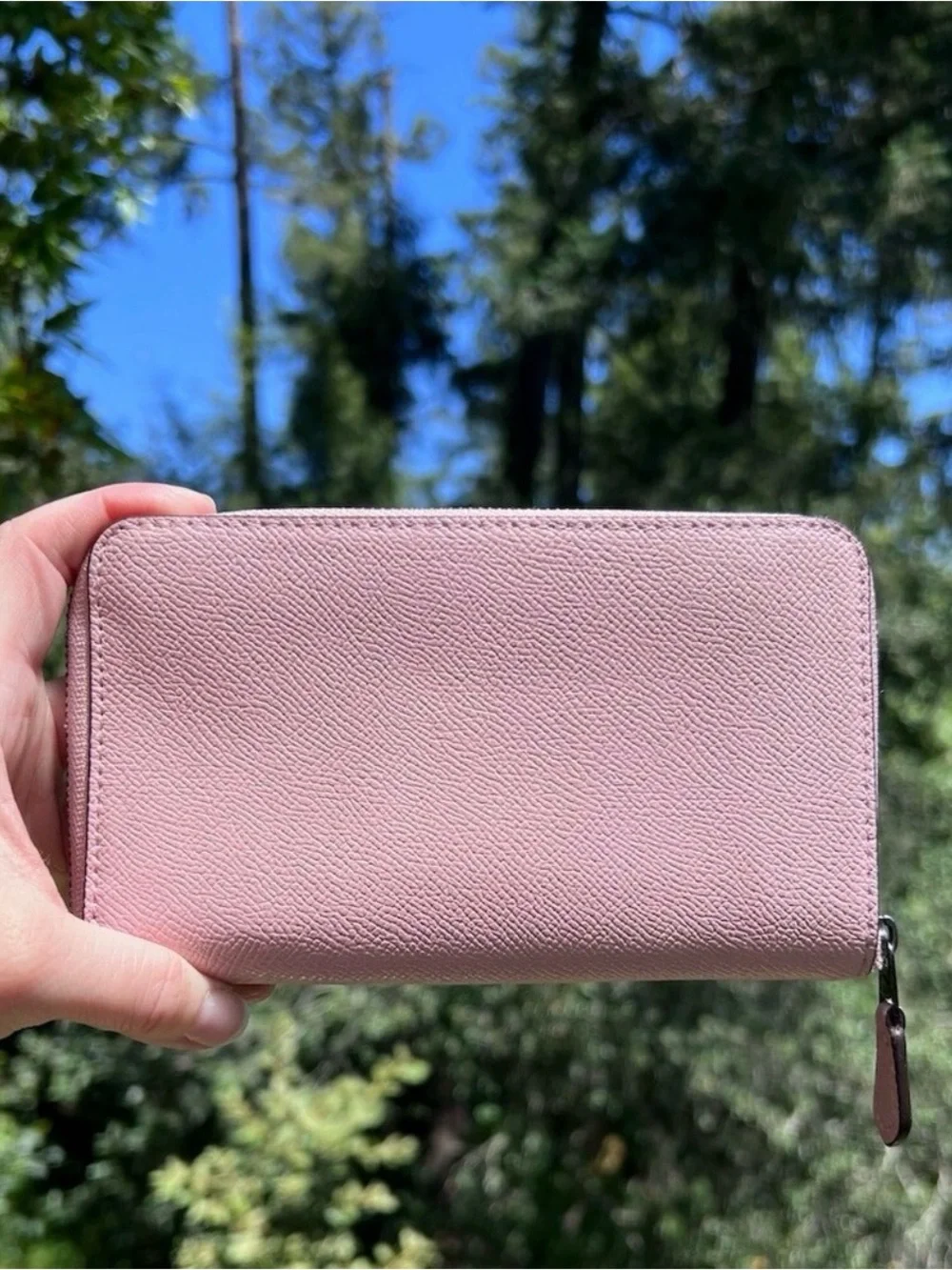 COACH Medium Pink Crossgrain Zip-Around Wallet with Gunmetal Hardware AUTHENTIC
